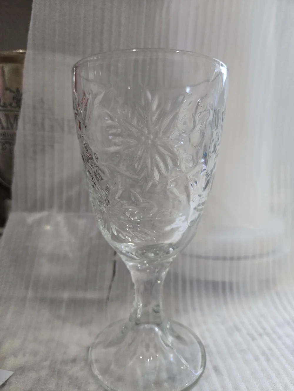 Princess House Clear Embossed Glass Goblet - Elegant Floral Pattern